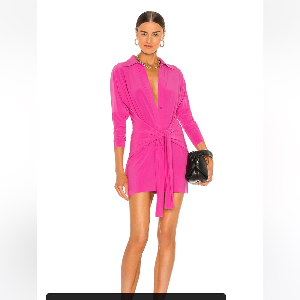 Norma Kamali x REVOLVE Mini Tie Front NK Shirt Dress in Orchid Pink
